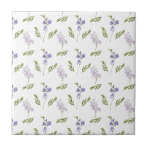 Blue Purple Watercolor Wildflower Ceramic Tile