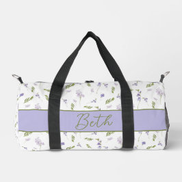 Blue Purple Watercolor Wildflower Monogram Duffle  Plunjezak