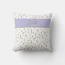 Blue Purple Watercolor Wildflower Monogram Name  Kussen