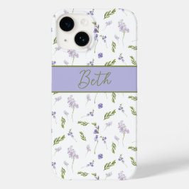 Blue Purple Watercolor Wildflower Name Case-Mate i iPhone 14 Hoesje
