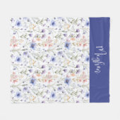 Blue Purple Watercolor Wildflower Name Fleece Deken (Voorkant (Horizontaal))