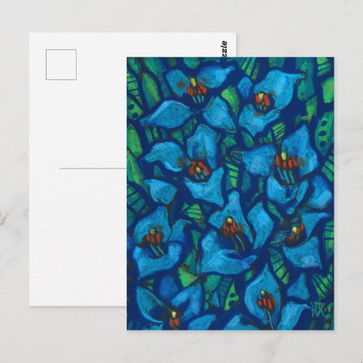 Blue Puya Exotic Flowers Abstract Floral Painting Briefkaart (Voorkant / Achterkant)