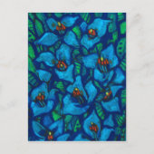 Blue Puya Exotic Flowers Abstract Floral Painting Briefkaart (Voorkant)