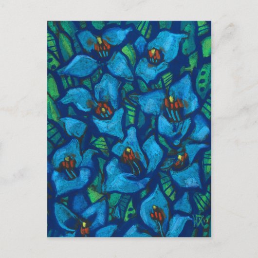 Blue Puya Exotic Flowers Abstract Floral Painting Briefkaart (Voorkant)