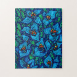 Blue Puya Exotic Flowers Abstract Floral Painting Legpuzzel