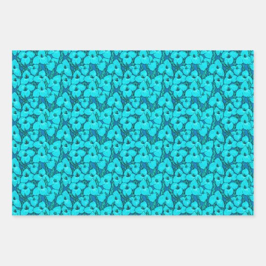 Blue Puya Flowers Botanical Floral Pattern Inpakpapier Vel (Voorkant 3)