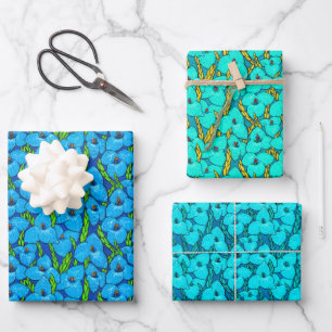 Blue Puya Flowers Botanical Florence Pattern Inpakpapier Vel