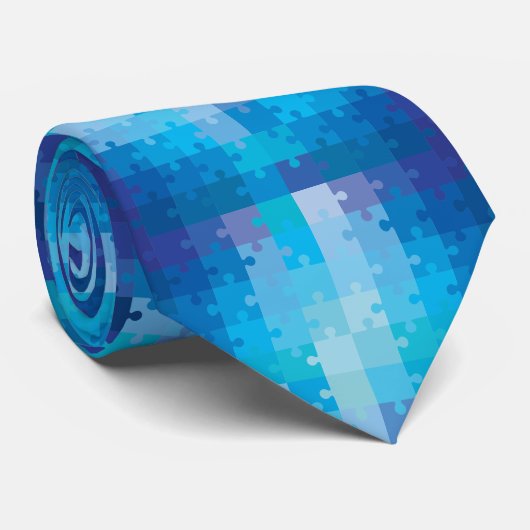 Blue Puzzle Pattern Autism Awareness Stropdas (Opgerold)
