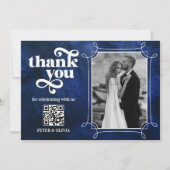 Blue QR Code Bold Typography Thank you Card Kaart (Voorkant)