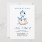 Blue QR Code Dinosaur Hatching Soon Baby shower Kaart (Voorkant)