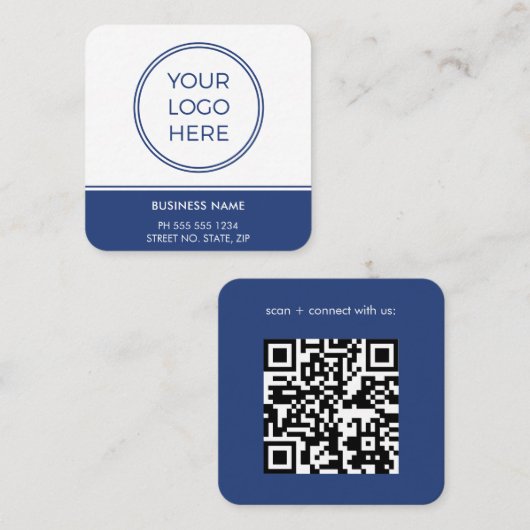 Blue QR Code Logo Square Visitekaartje (Voorkant / Achterkant)