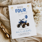Blue Quad Bike 4e verjaardag uitnodiging
