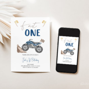 Blue Quad Bike 'Fast One' Verjaardag uitnodiging