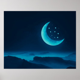 Blue Quarter Moon en Mountains | POSTER