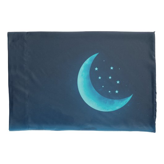 Blue Quarter Moon en Mountains | Proefcase Kussensloop (Voorkant-Links)