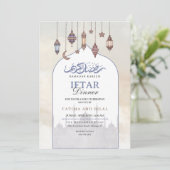 Blue Quarter Moon Iftar Dinner Ramadan Uitnodiging (Staand voorkant)