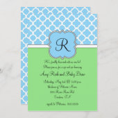 Blue Quatrafoil Monogram Sip en Zie uitnodiging (Voorkant / Achterkant)