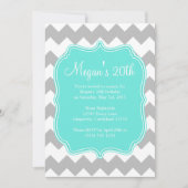 Blue Quatrefoil Chevron Birthday Uitnodiging (Voorkant)
