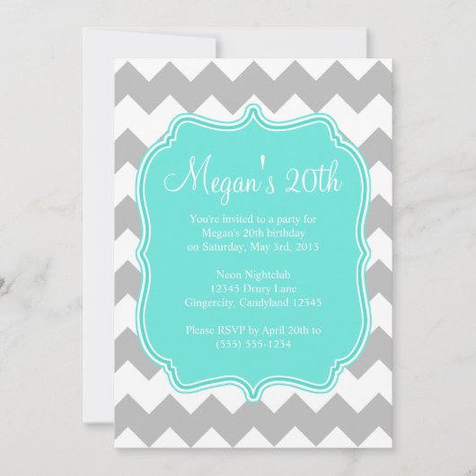 Blue Quatrefoil Chevron Birthday Uitnodiging (Voorkant)