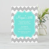 Blue Quatrefoil Chevron Birthday Uitnodiging (Staand voorkant)