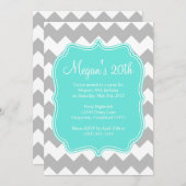 Blue Quatrefoil Chevron Birthday Uitnodiging (Voorkant / Achterkant)