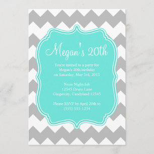 Blue Quatrefoil Chevron Birthday Uitnodiging