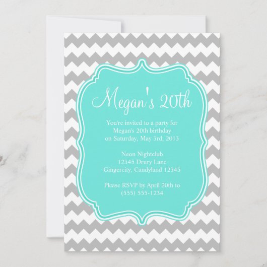 Blue Quatrefoil Chevron Birthday Uitnodiging (Voorkant)