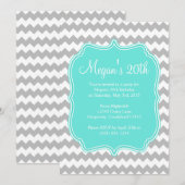 Blue Quatrefoil Chevron Birthday Uitnodiging (Voorkant / Achterkant)