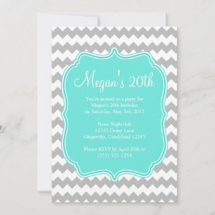 Blue Quatrefoil Chevron Birthday Uitnodiging