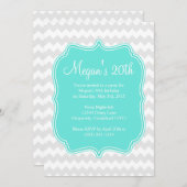 Blue Quatrefoil Chevron Birthday Uitnodiging (Voorkant / Achterkant)