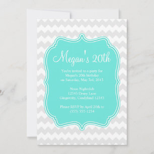 Blue Quatrefoil Chevron Birthday Uitnodiging