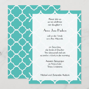 Blue Quatrefoil, Moroccan Trellis, Bat Mitzvah Kaart
