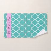 Blue Quatrefoil, Moroccan Trellis, Jouw naam Bad Handdoek (Handdoek)