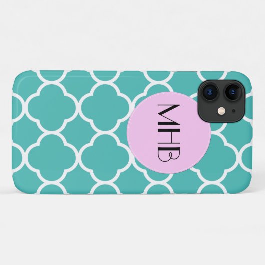 Blue Quatrefoil, Moroccan Trellis, Monogram Case-Mate iPhone Case (Achterkant (horizontaal))