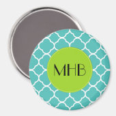 Blue Quatrefoil, Moroccan Trellis, Monogram Magneet (Voorkant / Achterkant)