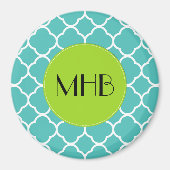 Blue Quatrefoil, Moroccan Trellis, Monogram Magneet (Voorkant)