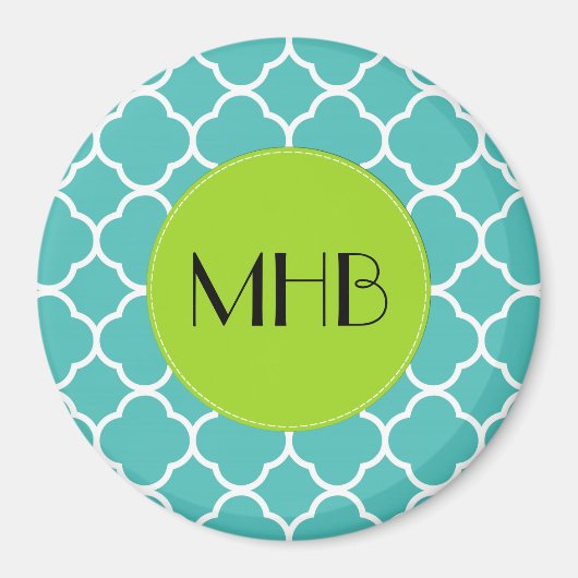 Blue Quatrefoil, Moroccan Trellis, Monogram Magneet (Voorkant)