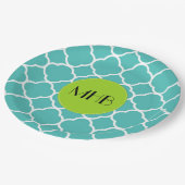 Blue Quatrefoil, Moroccan Trellis, Monogram Papieren Bordje (Gekanteld)