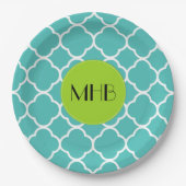 Blue Quatrefoil, Moroccan Trellis, Monogram Papieren Bordje (Voorkant)
