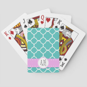 Blue Quatrefoil, Moroccan Trellis, Monogram Pokerkaarten