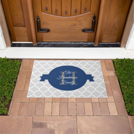 Blue Quatrefoil op maat gemaakt Deurmat (Buiten)