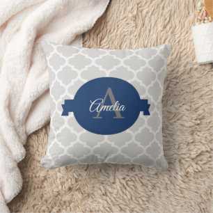 Blue Quatrefoil op maat gemaakt Kussen