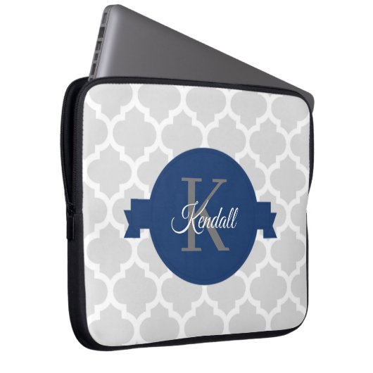 Blue Quatrefoil op maat gemaakt Laptop Sleeve (Voorkant Rechts)