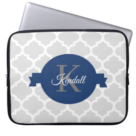 Blue Quatrefoil op maat gemaakt Laptop Sleeve