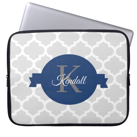 Blue Quatrefoil op maat gemaakt Laptop Sleeve (Voorkant)