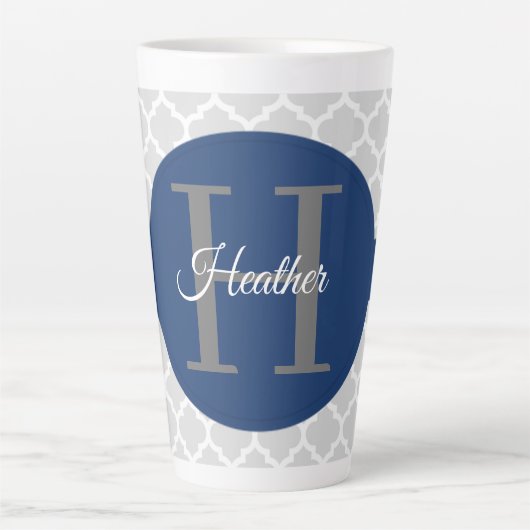 Blue Quatrefoil op maat gemaakt Latte Mok (Voorkant)