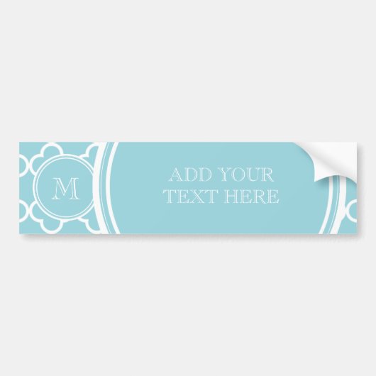 Blue Quatrefoil Pattern, Uw Monogram Bumpersticker (Voorkant)