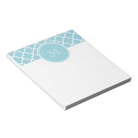 Blue Quatrefoil Pattern, Uw Monogram Notitieblok (Schuin)