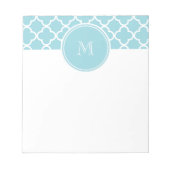 Blue Quatrefoil Pattern, Uw Monogram Notitieblok (Voorkant)