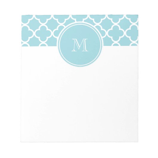 Blue Quatrefoil Pattern, Uw Monogram Notitieblok (Voorkant)
